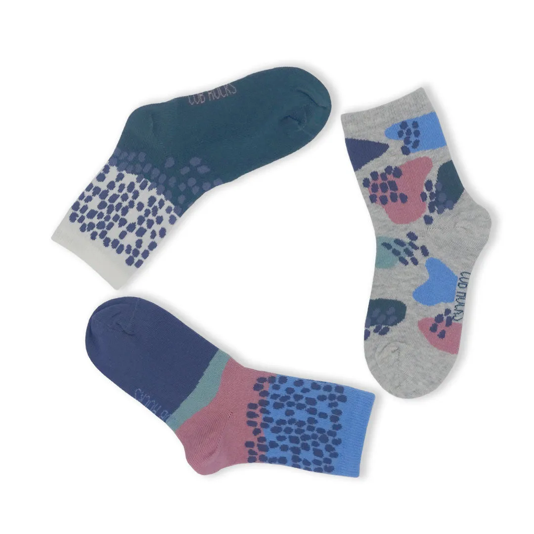 3pk Cotton Abstract Ankle Socks