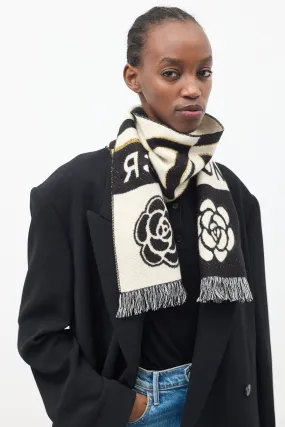 Black & White Cashmere & Wool MCR Camellia Scarf