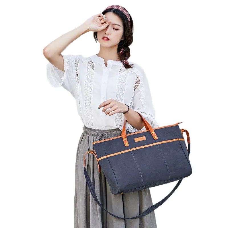 Canvas genuine leather shoulder bag woman