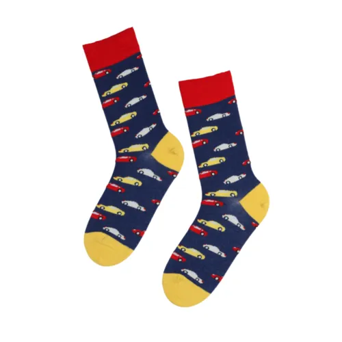 CAR RENTAL blue socks with cars for men