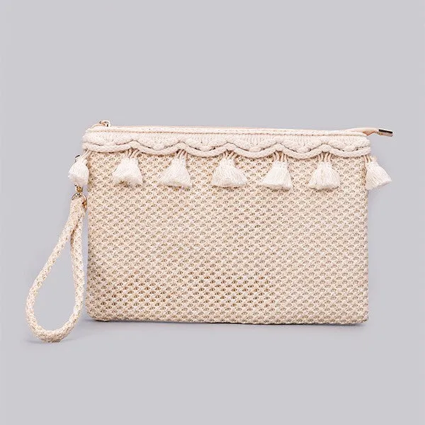 Chic Boho Elegant Crochet Tassel Clutch