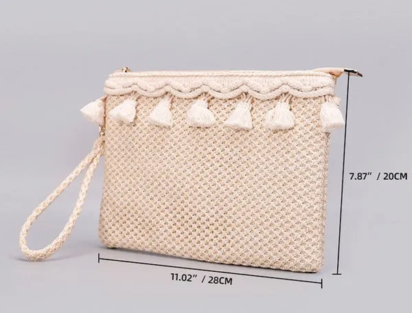 Chic Boho Elegant Crochet Tassel Clutch