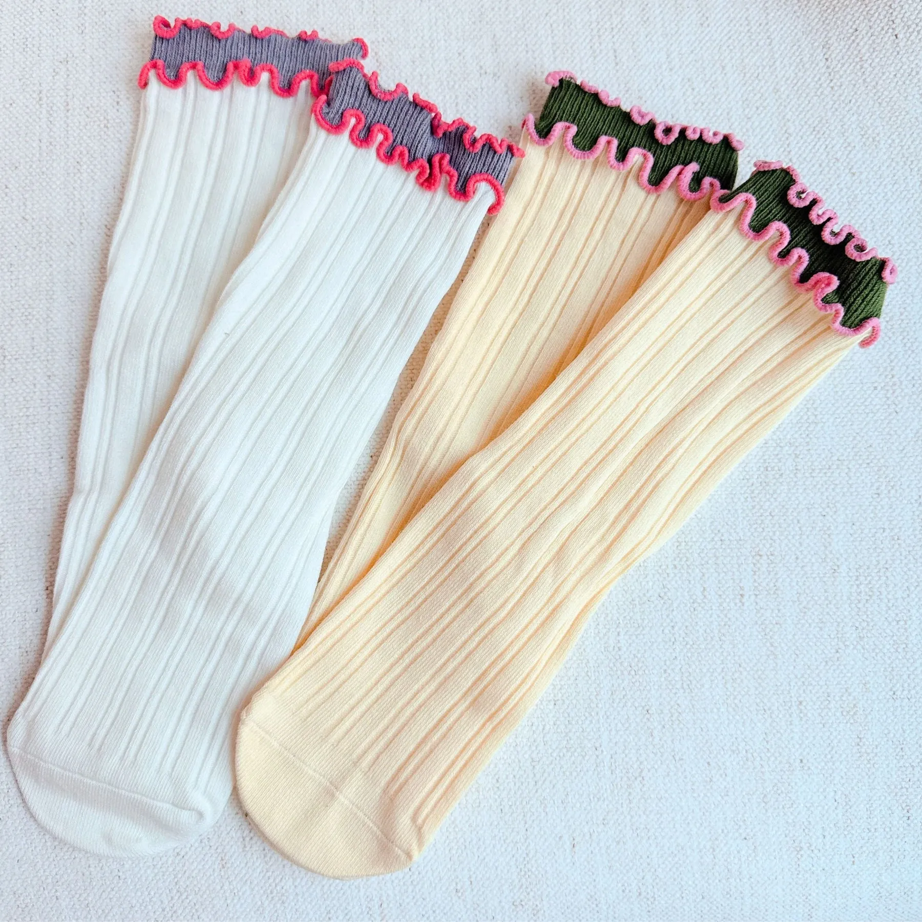 Cute Stylish Rippled Ruffle Design Comfy Soft Socks Set Of 2