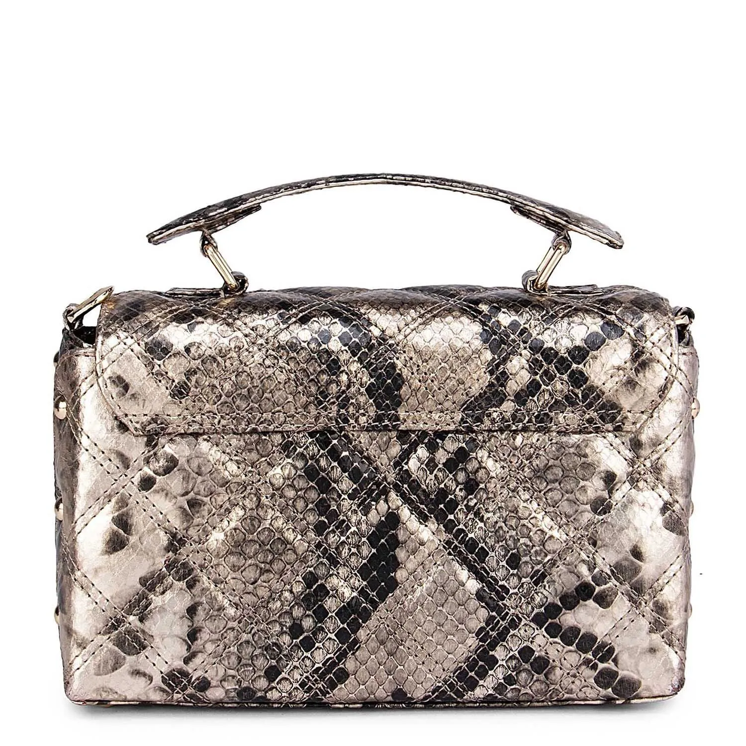 Gold & Black Snake Textured Satchel Bag
