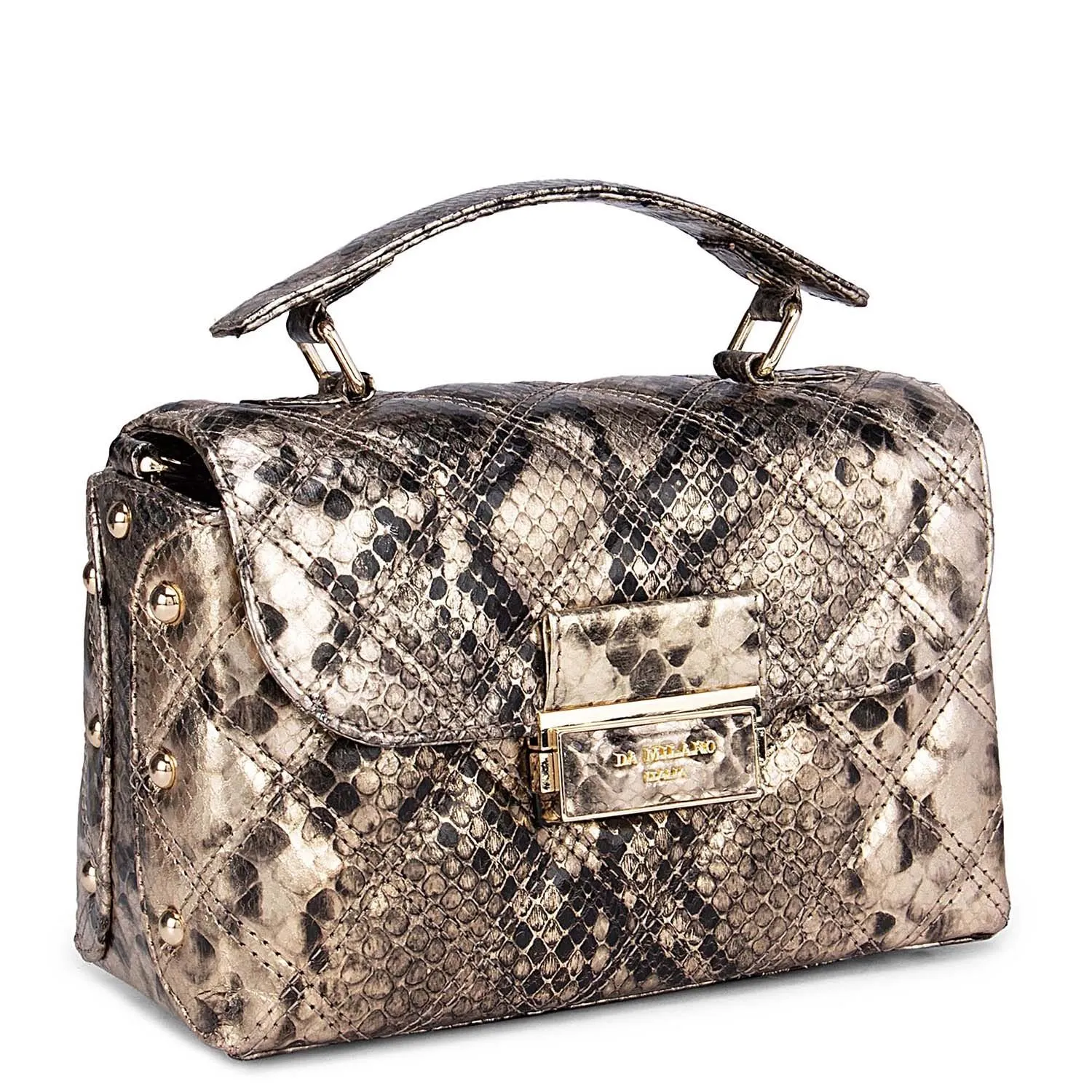 Gold & Black Snake Textured Satchel Bag