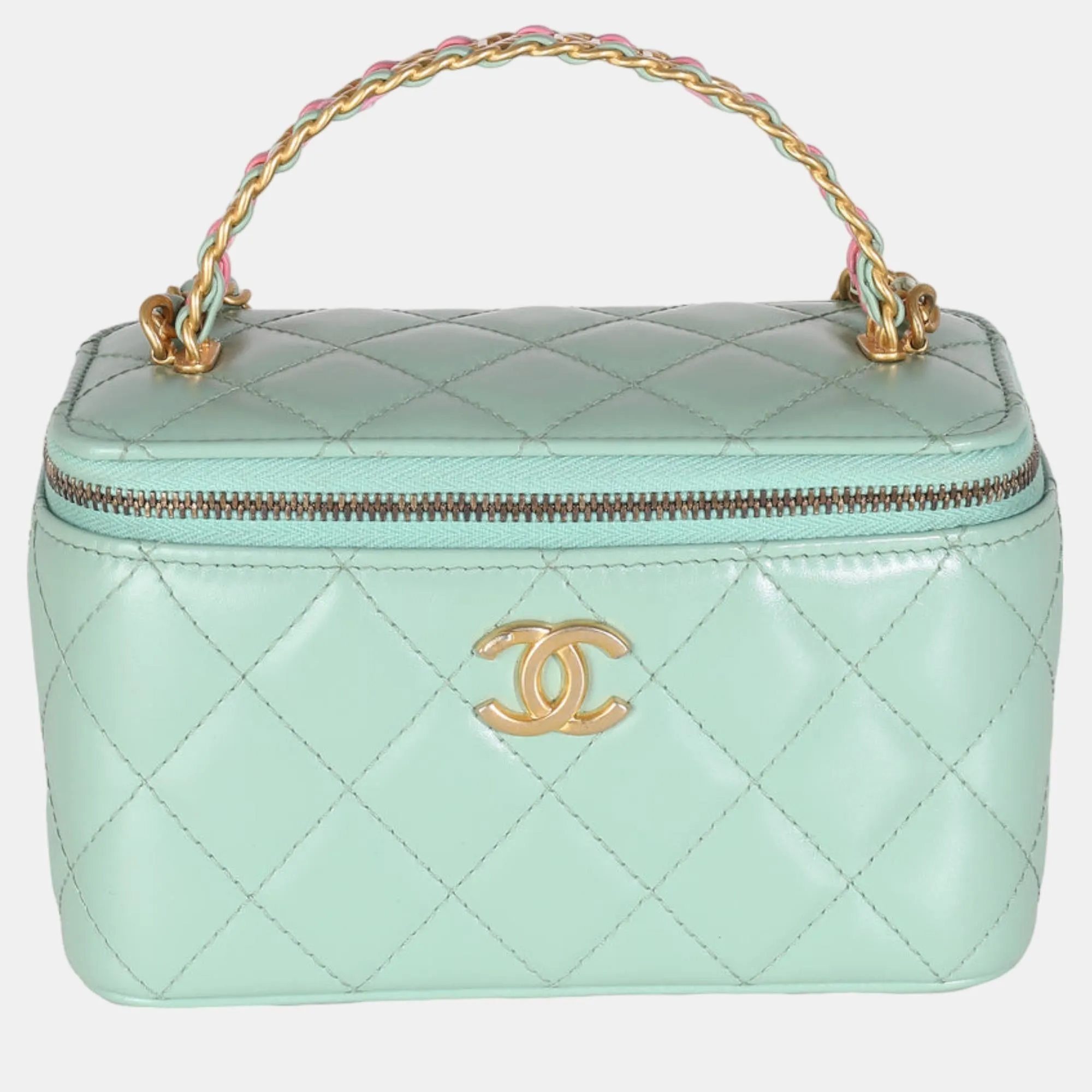Green Quilted Lambskin Pick Me Up Vanity Case