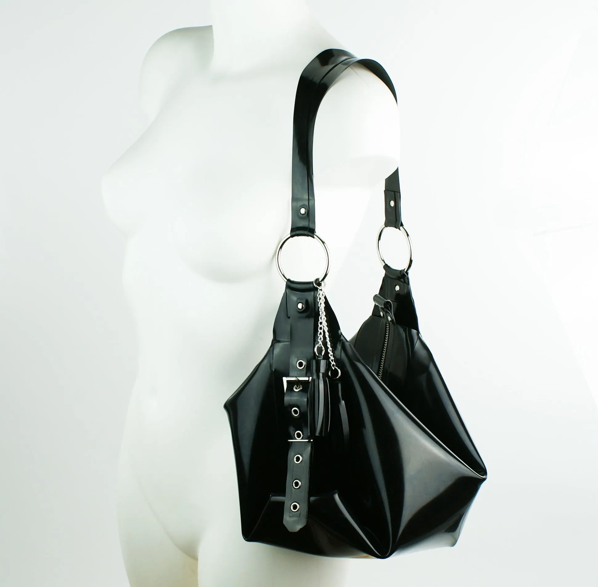 Latex Buckle Slouch Handbag