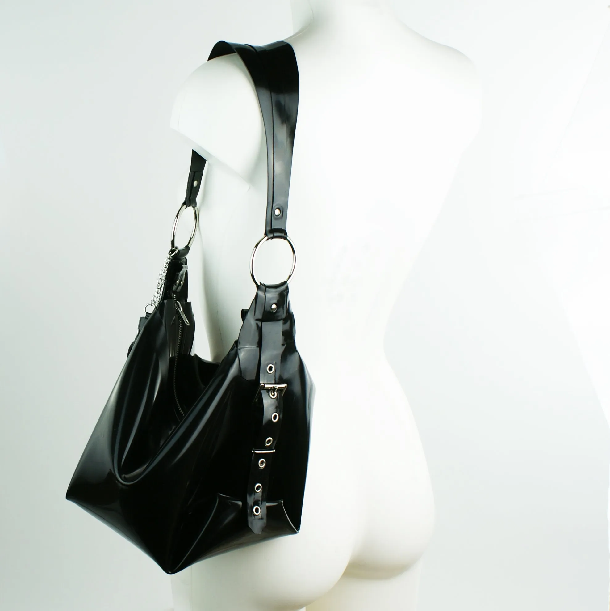 Latex Buckle Slouch Handbag