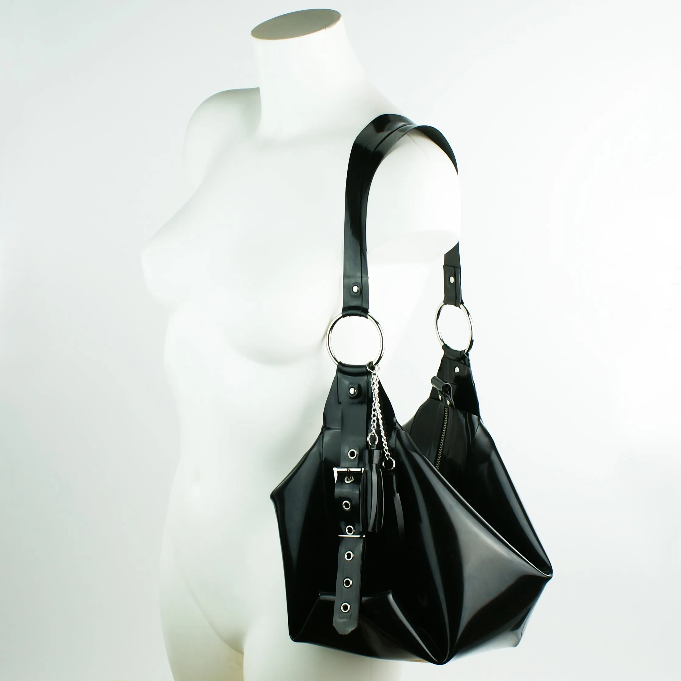 Latex Buckle Slouch Handbag