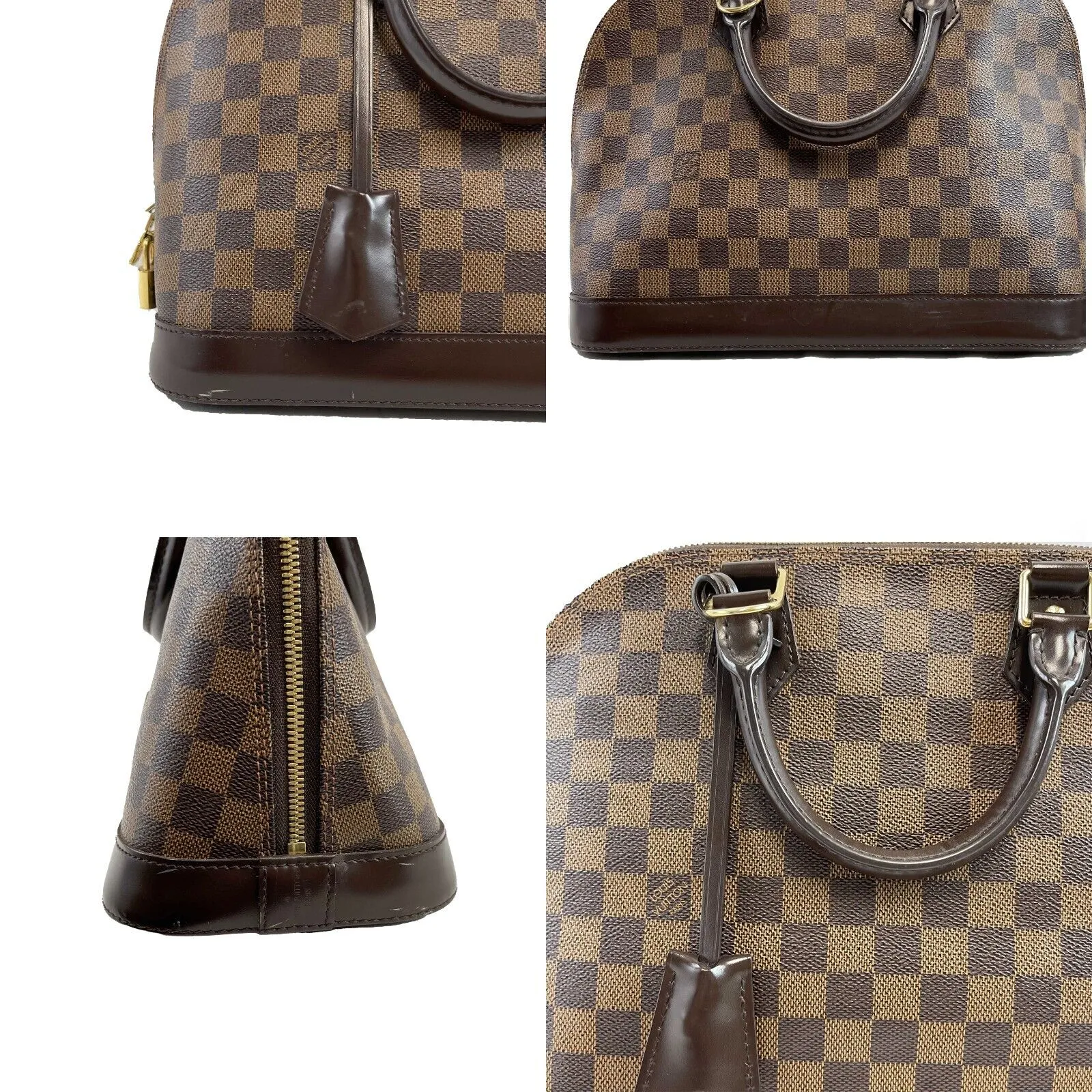 Louis Vuitton Alma Handbag Damier Ebene PM Brown W/ Lock & Keys