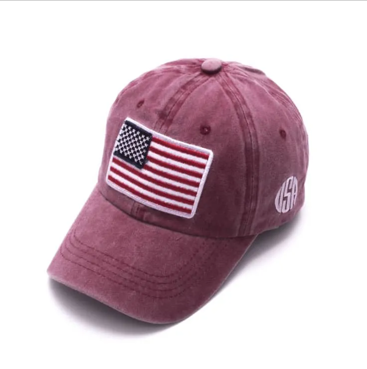 Maroon/ USA Flag Embroidered Cotton Soft Baseball Style Cap