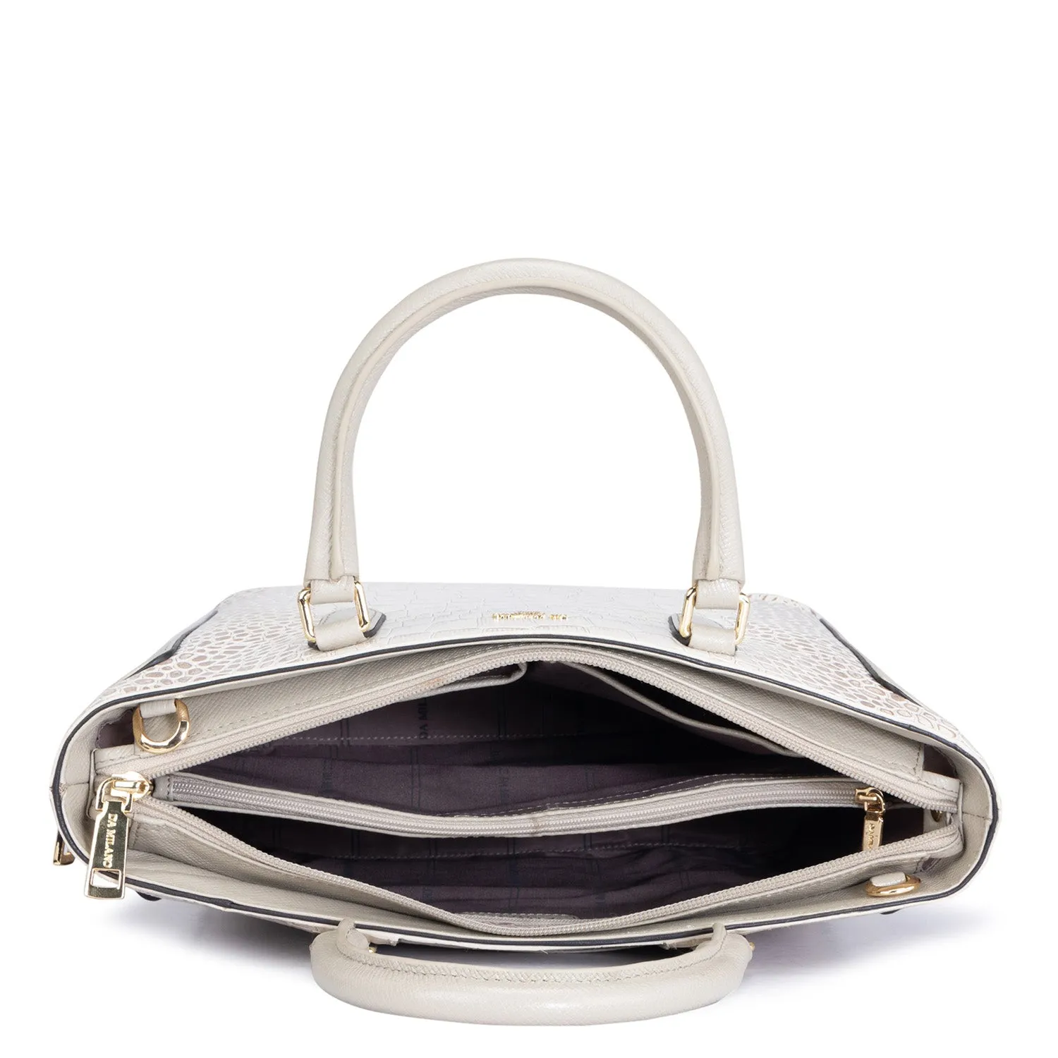 Medium Croco Leather Satchel - Cream