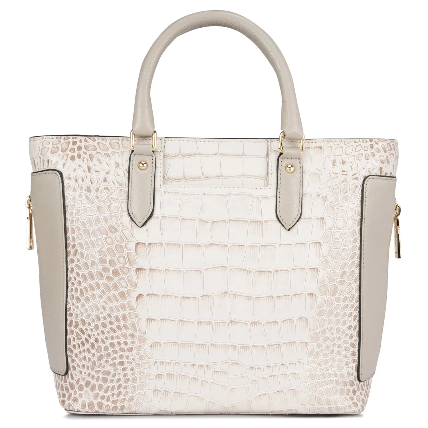 Medium Croco Leather Satchel - Cream