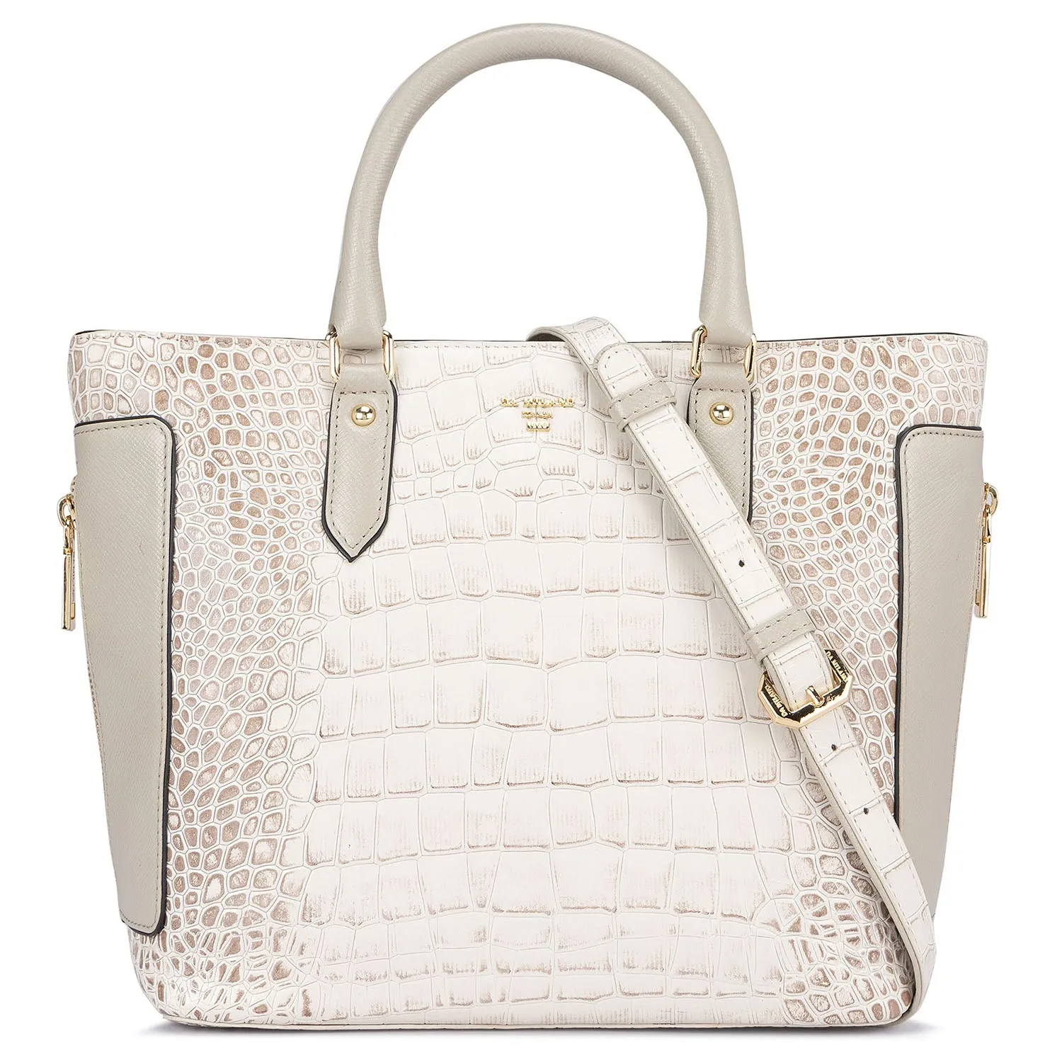 Medium Croco Leather Satchel - Cream