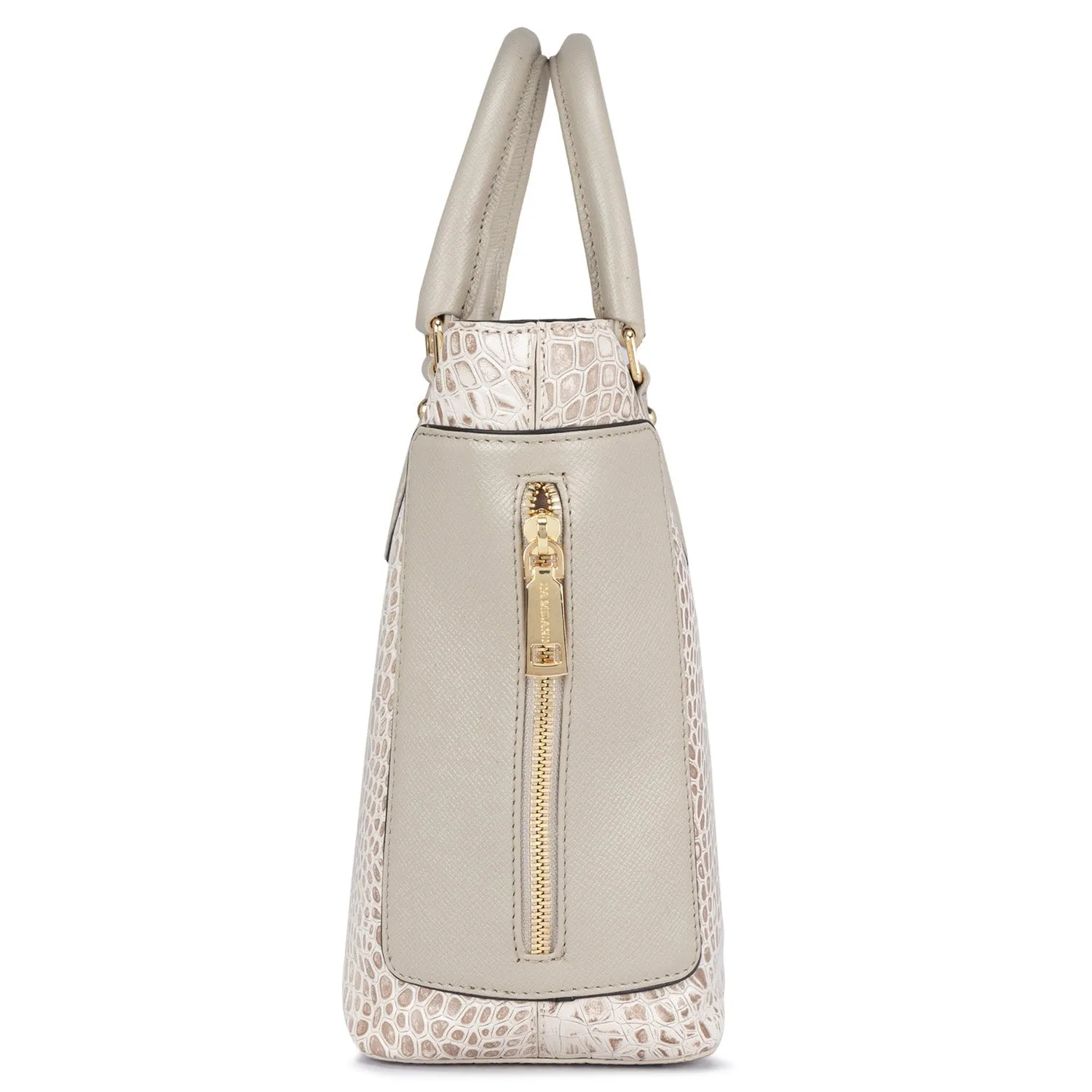 Medium Croco Leather Satchel - Cream