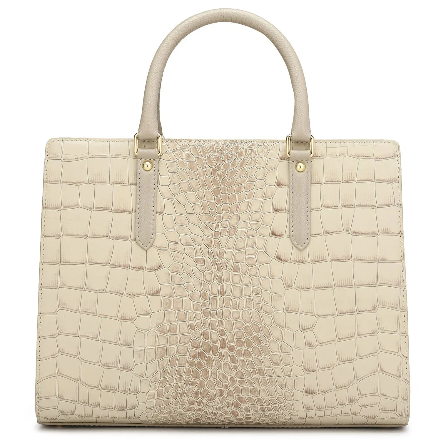 Medium Croco Leather Satchel - Frost
