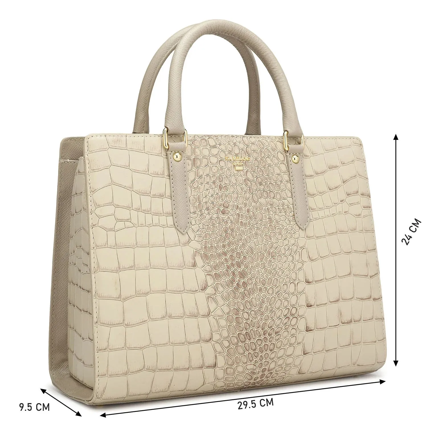 Medium Croco Leather Satchel - Frost