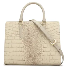 Medium Croco Leather Satchel - Frost