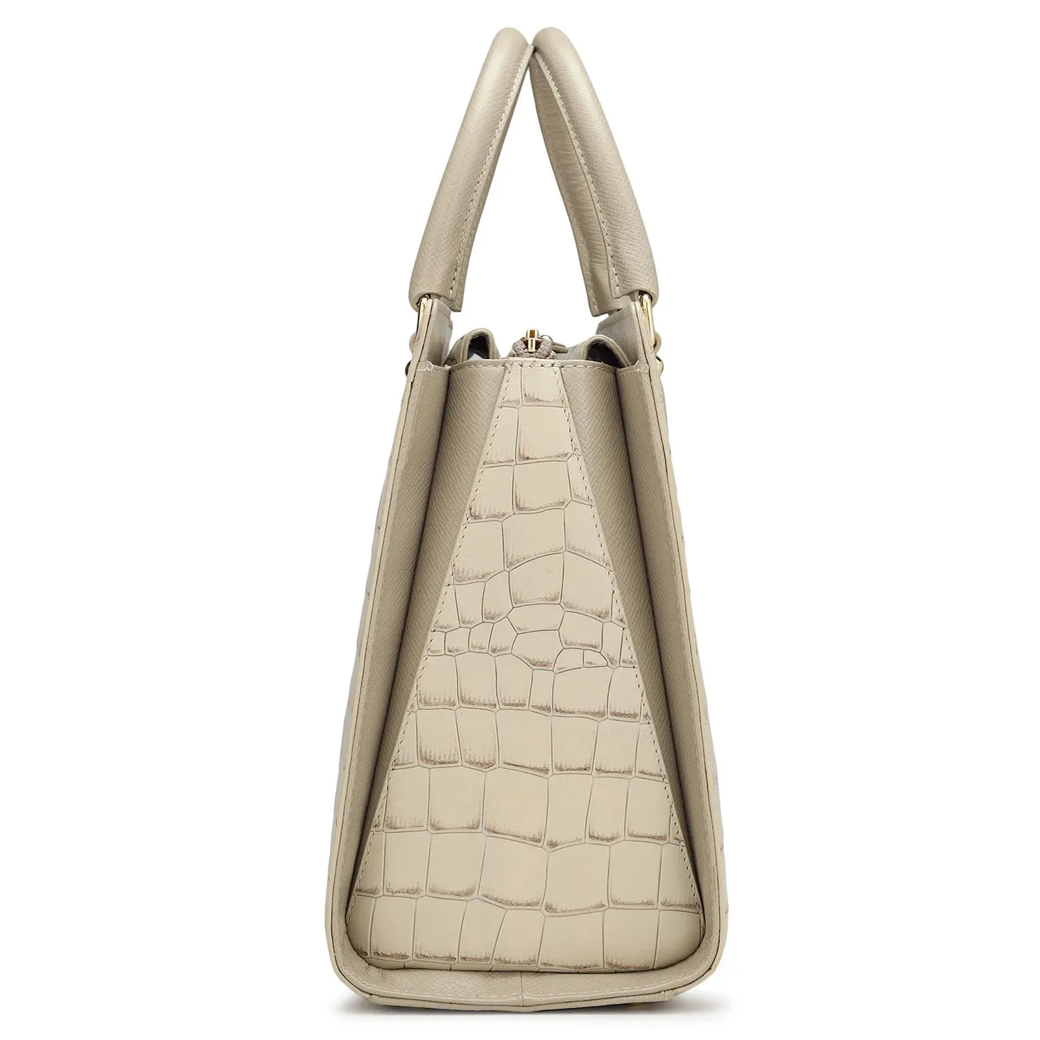 Medium Croco Leather Satchel - Frost