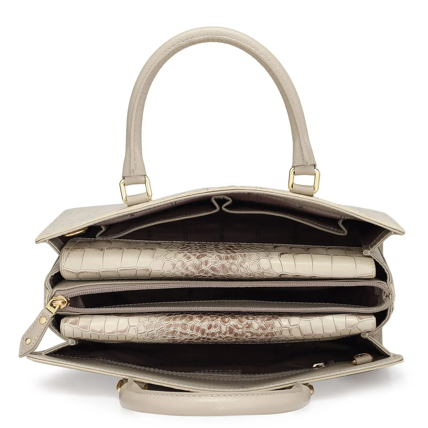 Medium Croco Leather Satchel - Frost