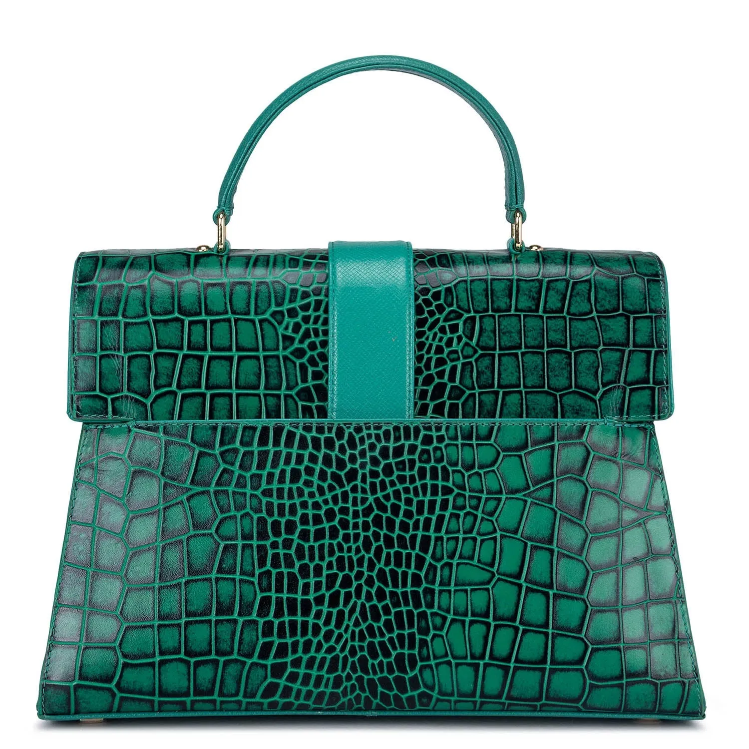 Medium Croco Leather Satchel - Green