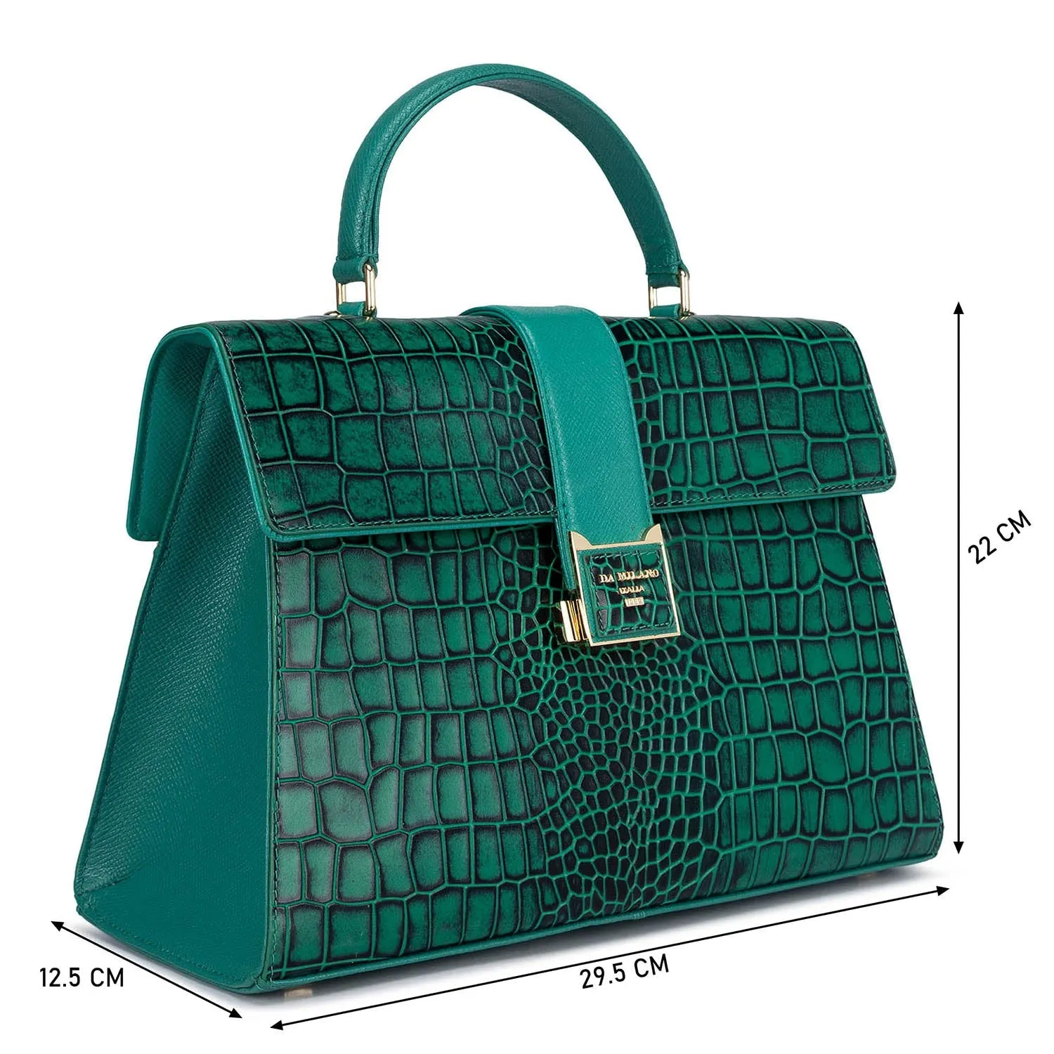 Medium Croco Leather Satchel - Green