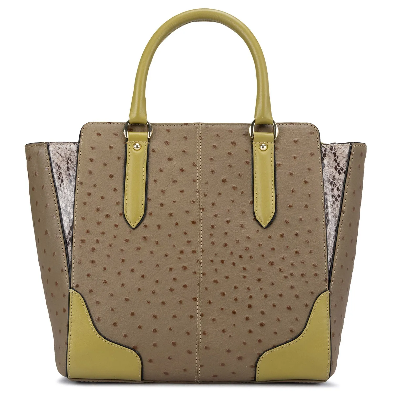 Medium Ostrich Leather Satchel  - Olive