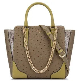 Medium Ostrich Leather Satchel  - Olive