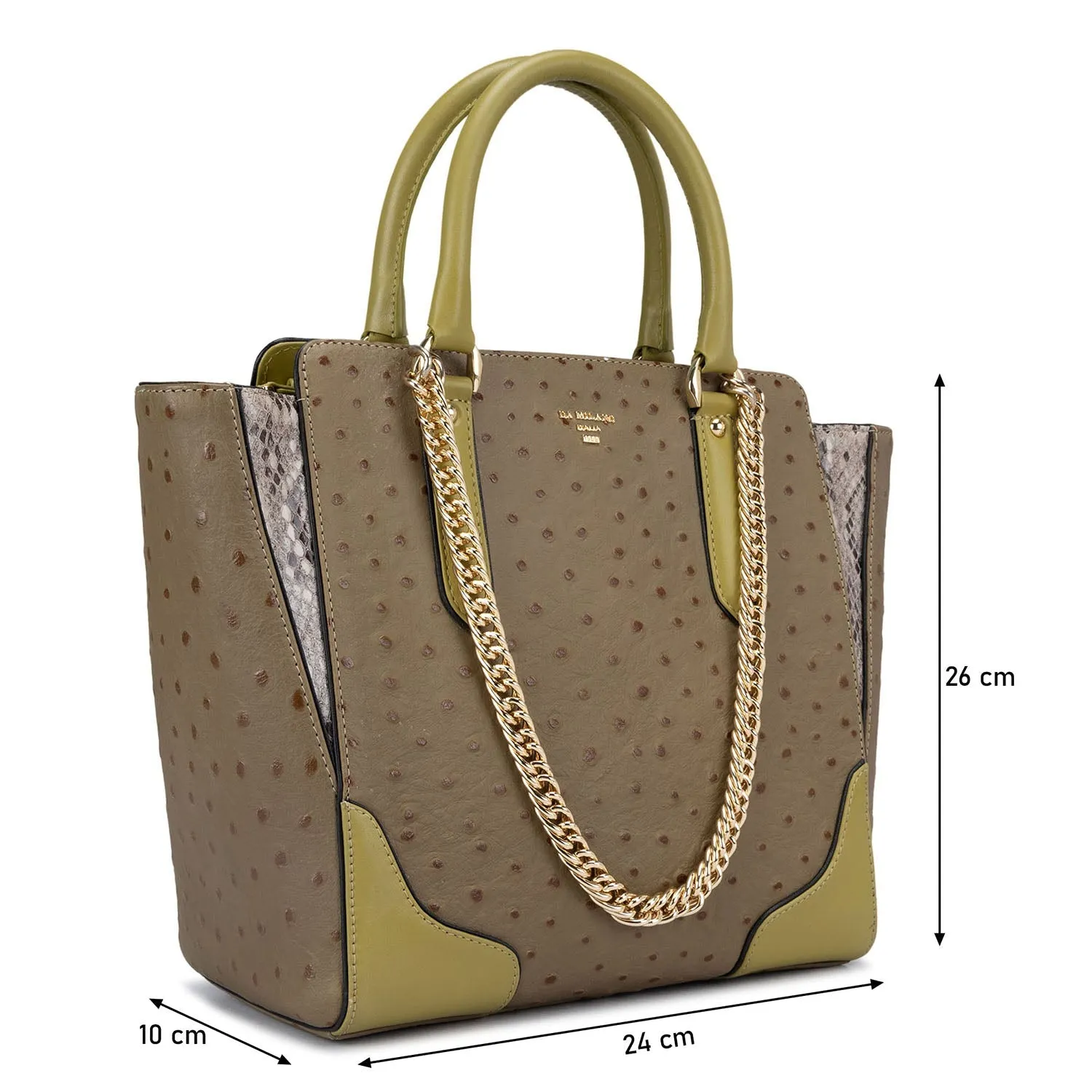 Medium Ostrich Leather Satchel  - Olive