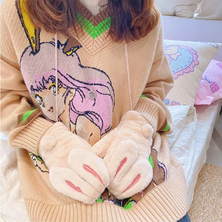 Rabbit ears thick plush gloves yc23770