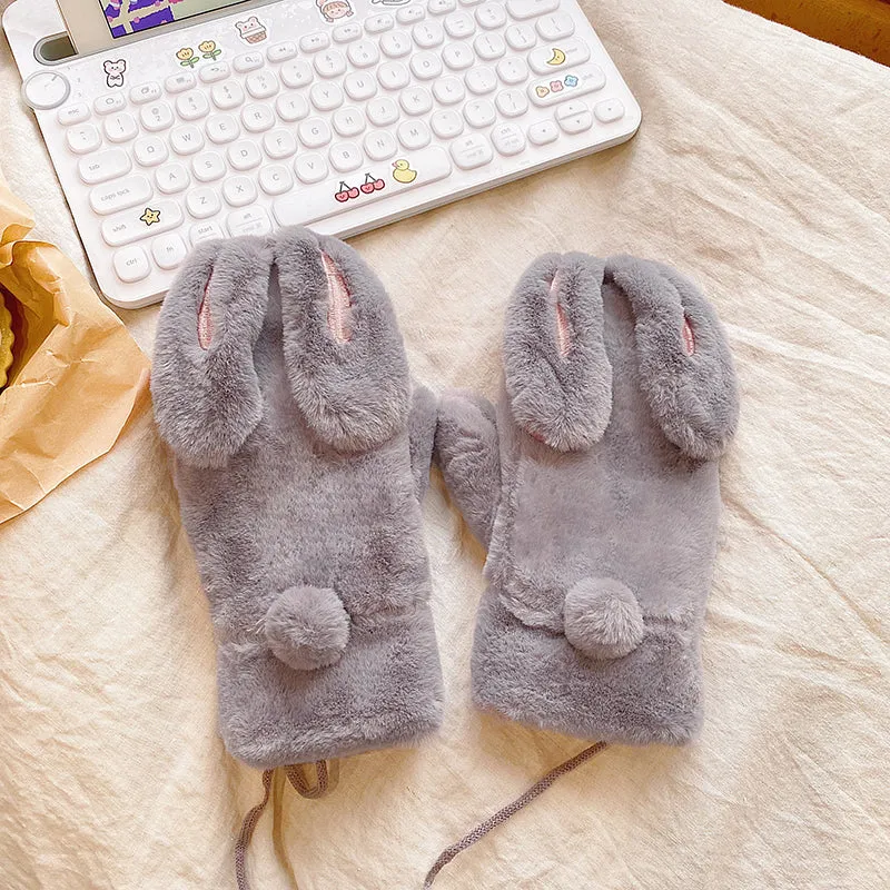 Rabbit ears thick plush gloves yc23770
