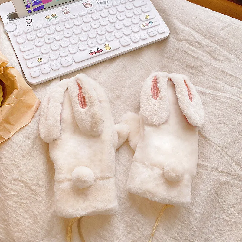 Rabbit ears thick plush gloves yc23770