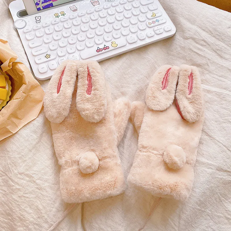 Rabbit ears thick plush gloves yc23770
