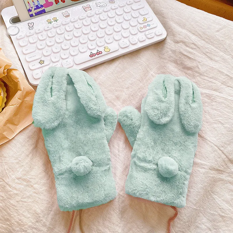 Rabbit ears thick plush gloves yc23770