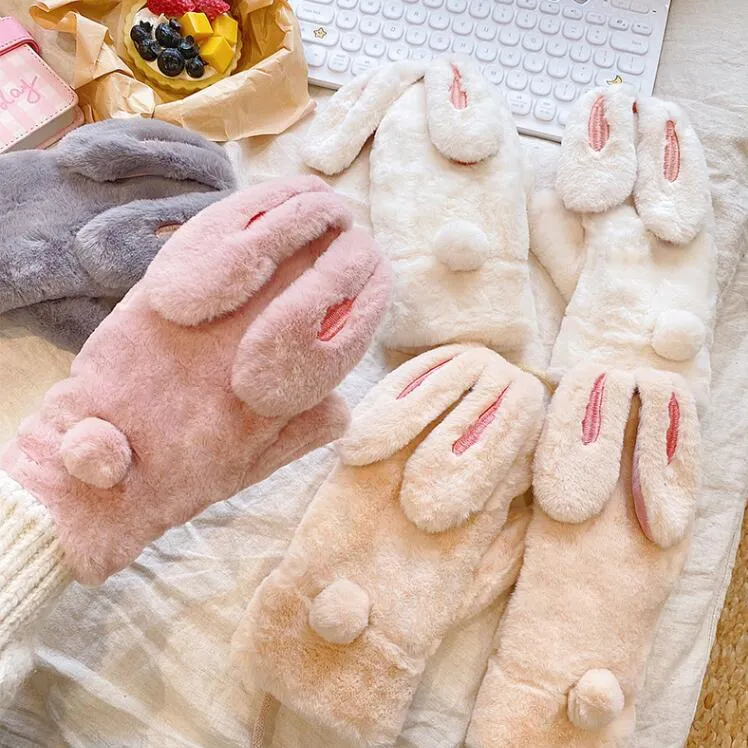 Rabbit ears thick plush gloves yc23770