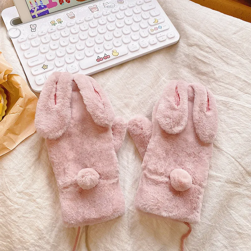 Rabbit ears thick plush gloves yc23770