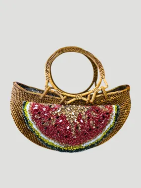 Raffia Tote with Embroidered Watermelon
