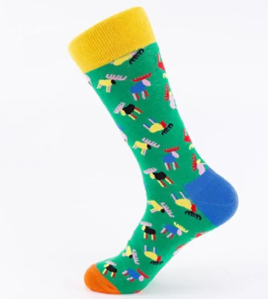 SF375 Green Colorful Moose Socks