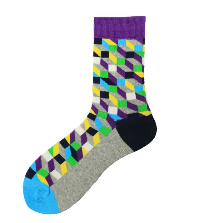 SF381 Purple & Colorful Multi Rectangle Socks