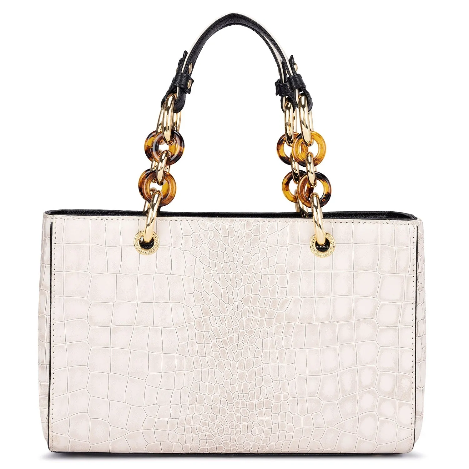 Small Croco Leather Satchel - Cream