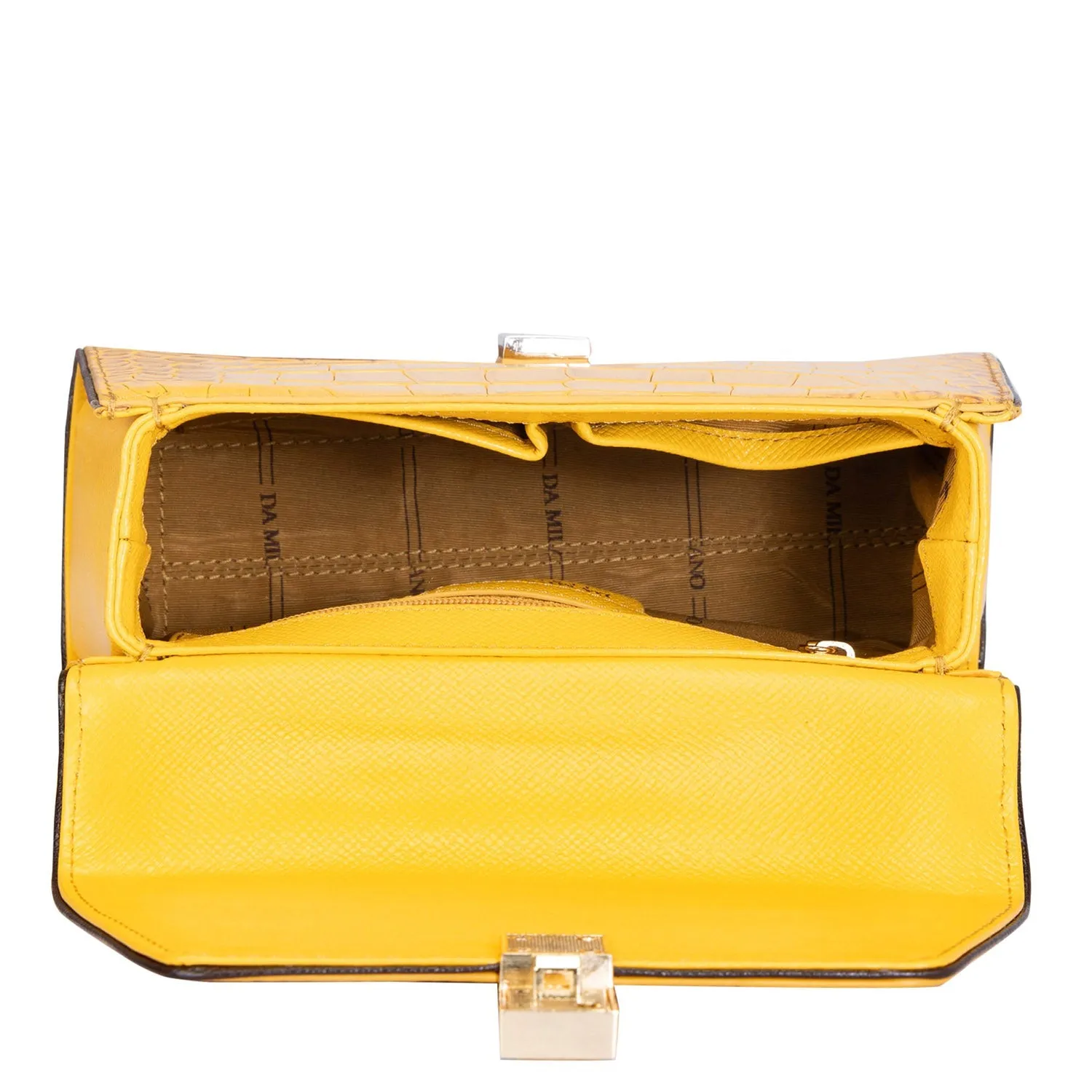 Small Croco Leather Satchel - Honey