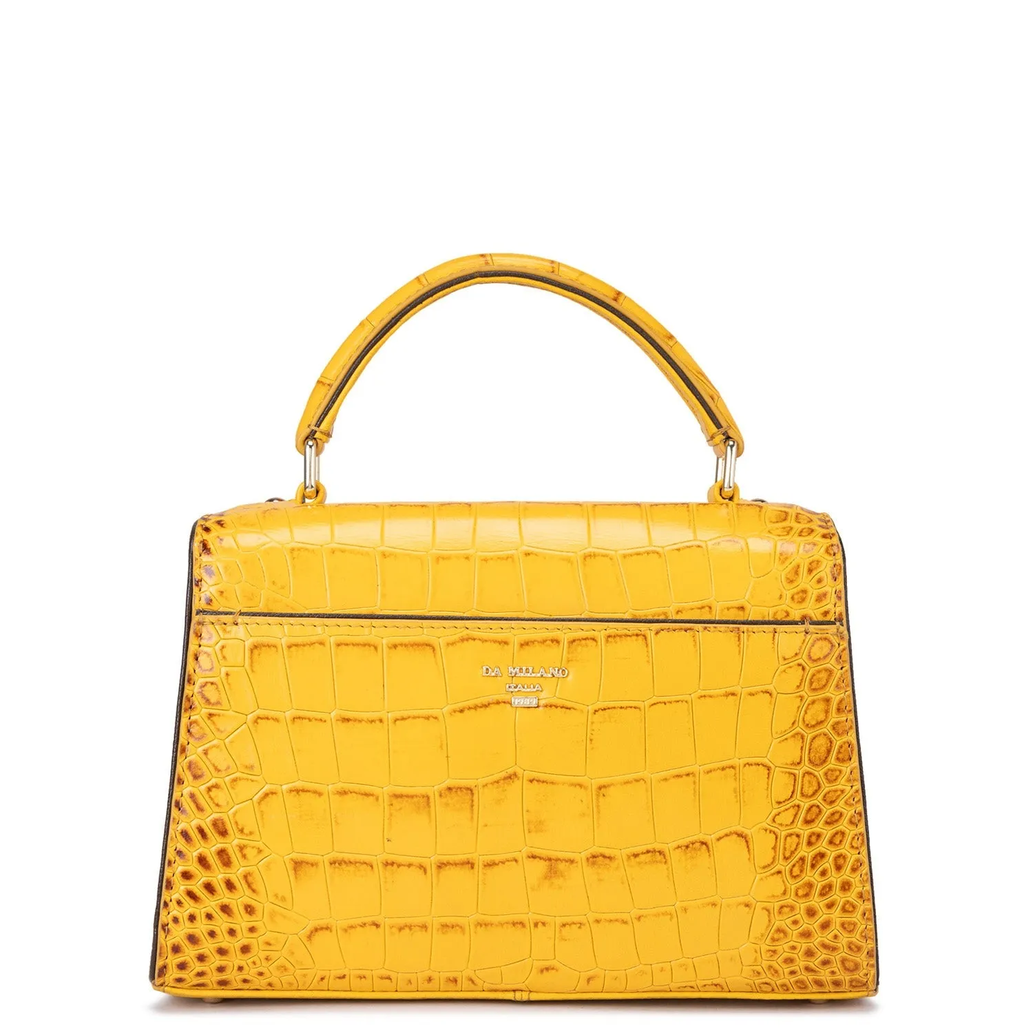Small Croco Leather Satchel - Honey