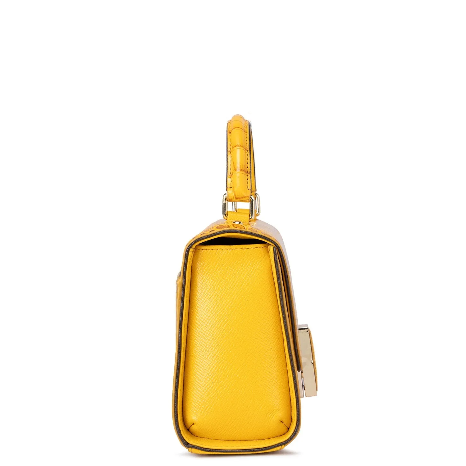 Small Croco Leather Satchel - Honey