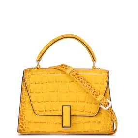 Small Croco Leather Satchel - Honey
