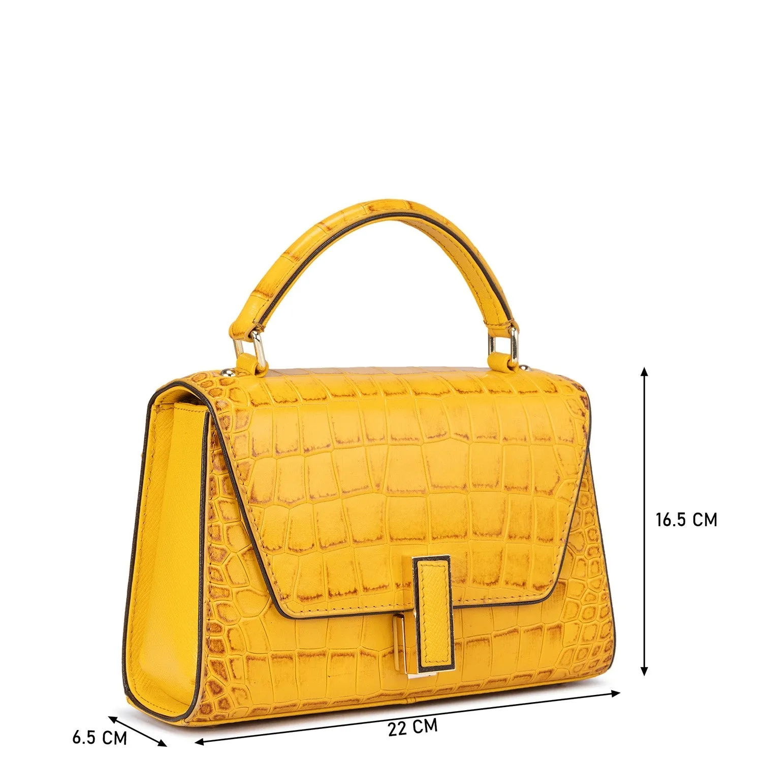 Small Croco Leather Satchel - Honey
