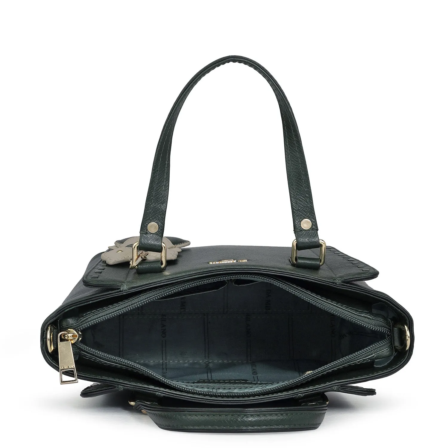 Small Franzy Leather Satchel - Petrol Green