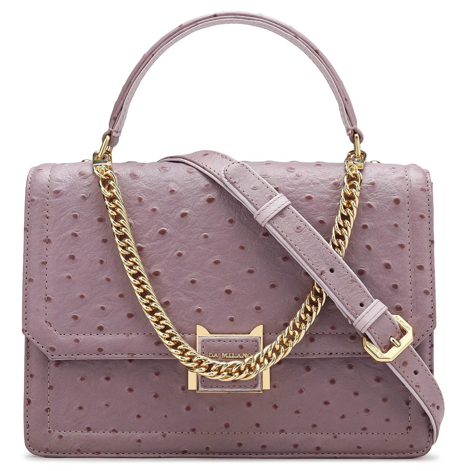 Small Ostrich Leather Satchel - Lavender