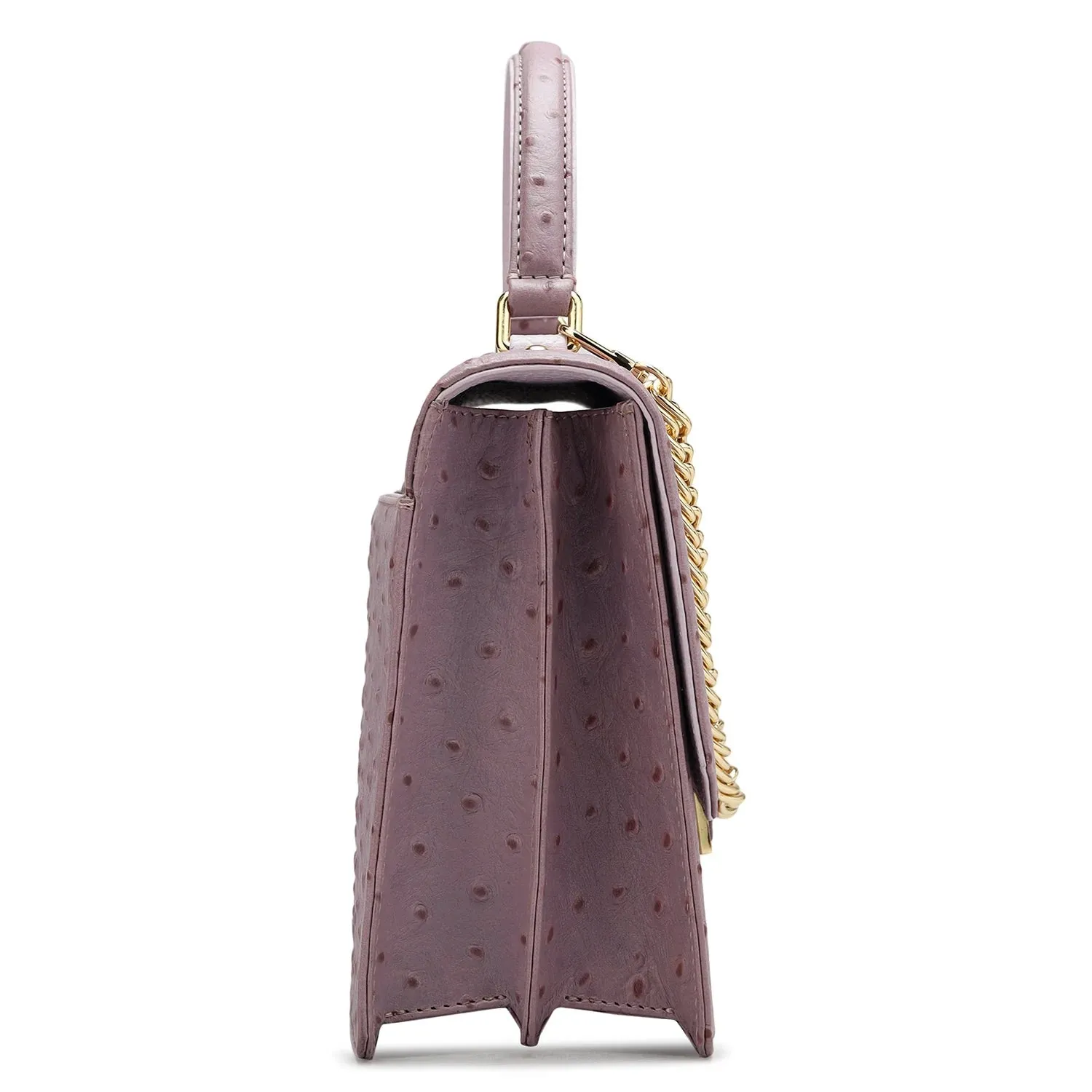 Small Ostrich Leather Satchel - Lavender
