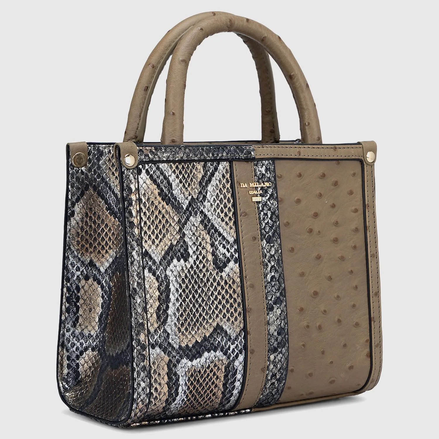 Small Ostrich Snake Leather Satchel - Olive