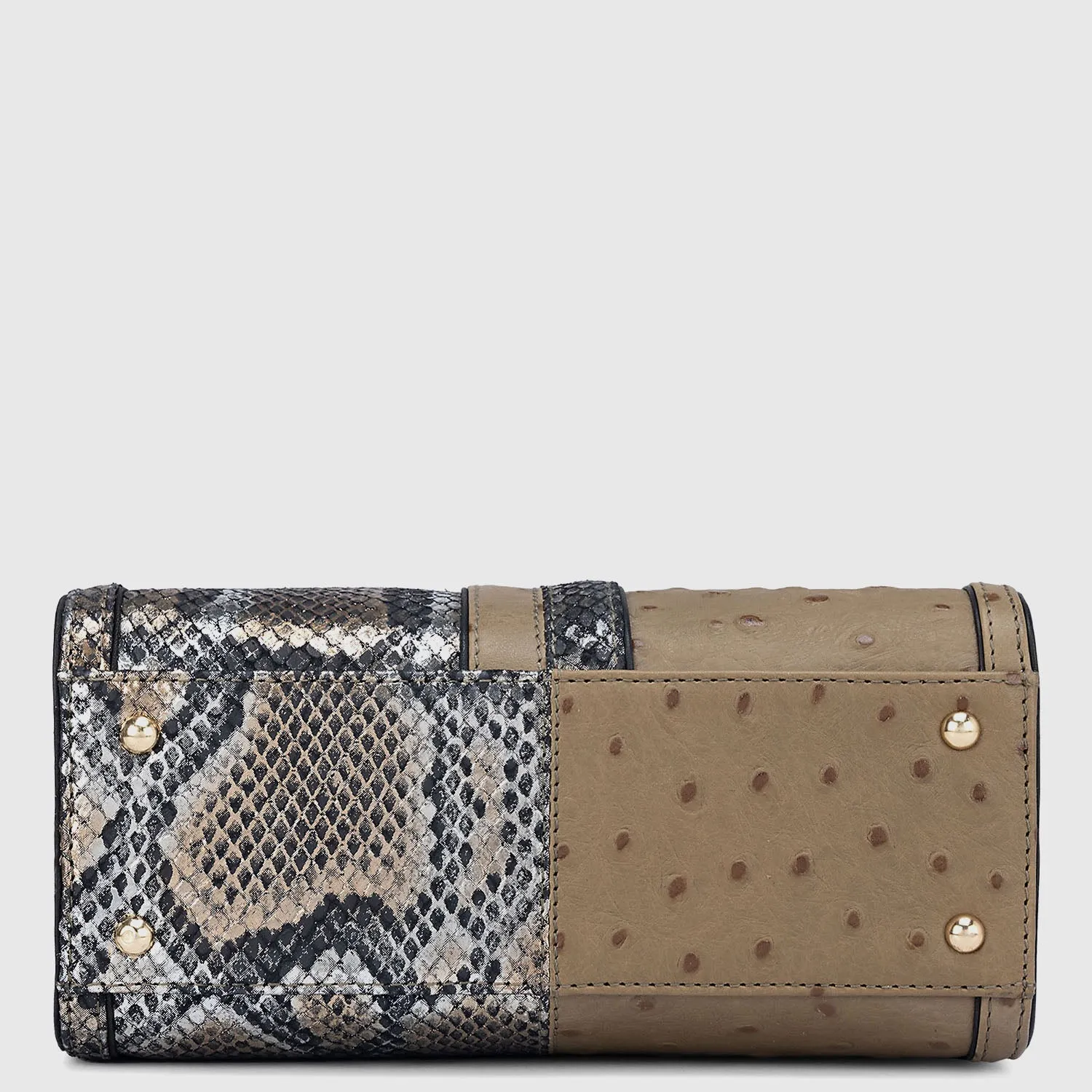 Small Ostrich Snake Leather Satchel - Olive